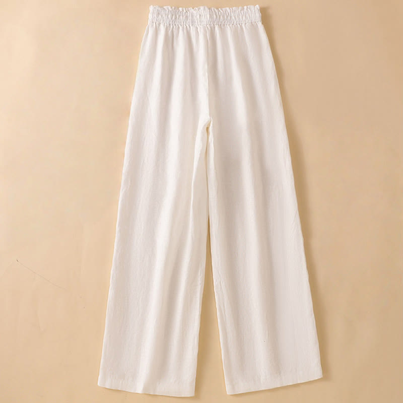 Casual Straight Leg Design Cotton Women's 7-8 Length Wide Leg Pants With Pockets