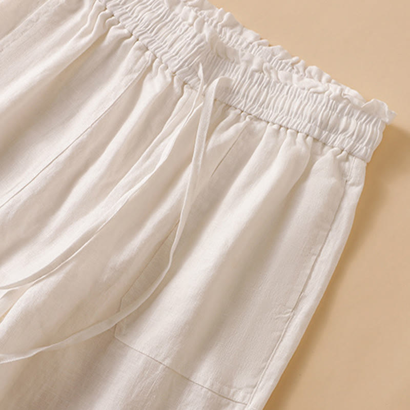 Casual Straight Leg Design Cotton Women's 7-8 Length Wide Leg Pants With Pockets