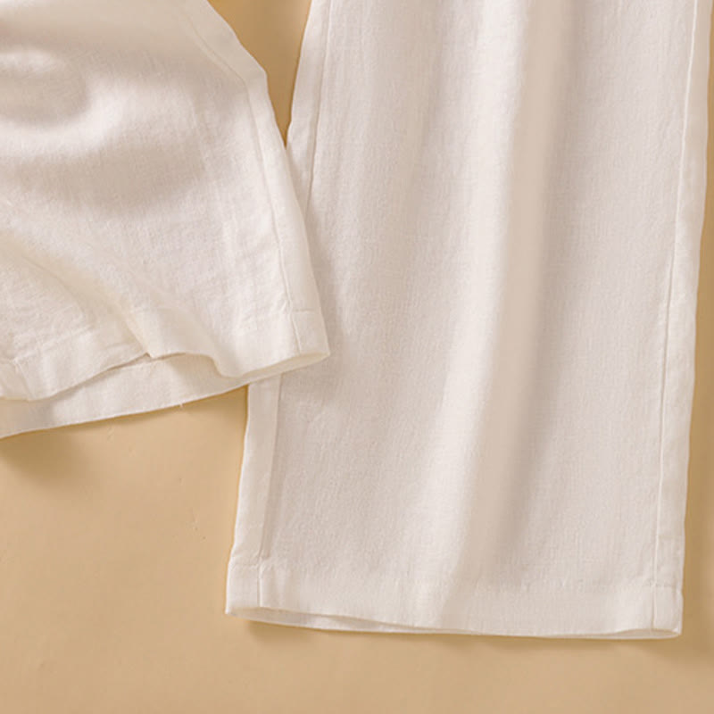 Casual Straight Leg Design Cotton Women's 7-8 Length Wide Leg Pants With Pockets