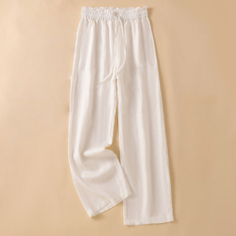 Casual Straight Leg Design Cotton Women's 7-8 Length Wide Leg Pants With Pockets