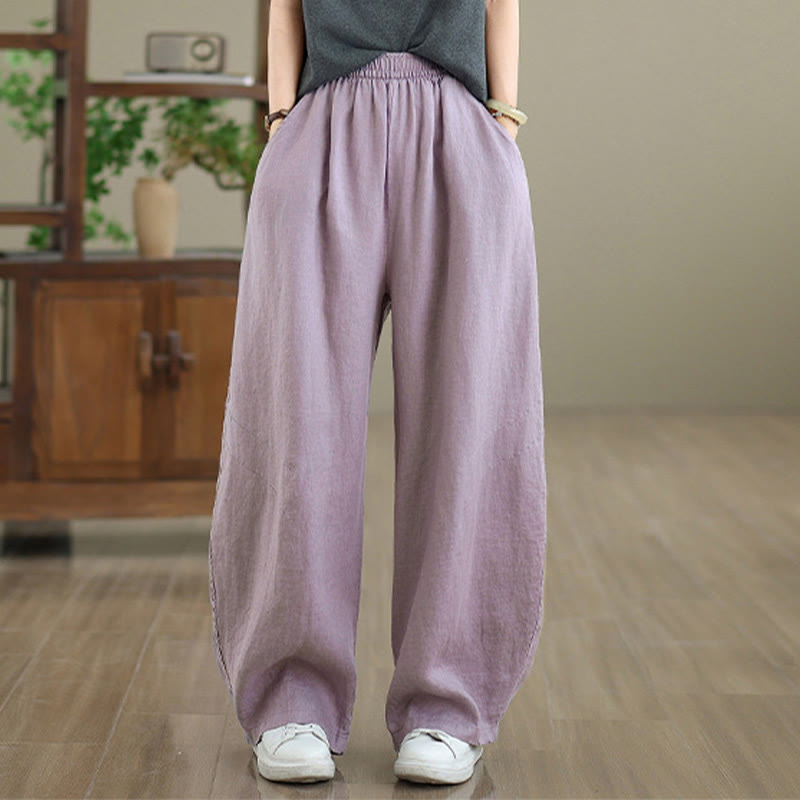 Casual Plain Cotton Women's Wide Leg Pants With Pockets