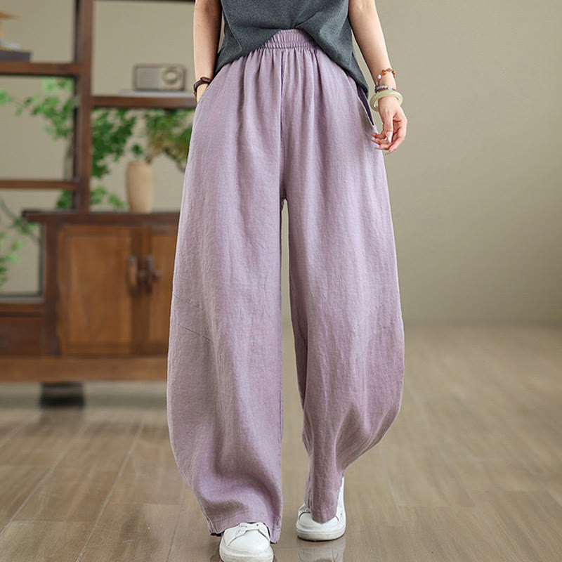 Casual Plain Cotton Women's Wide Leg Pants With Pockets