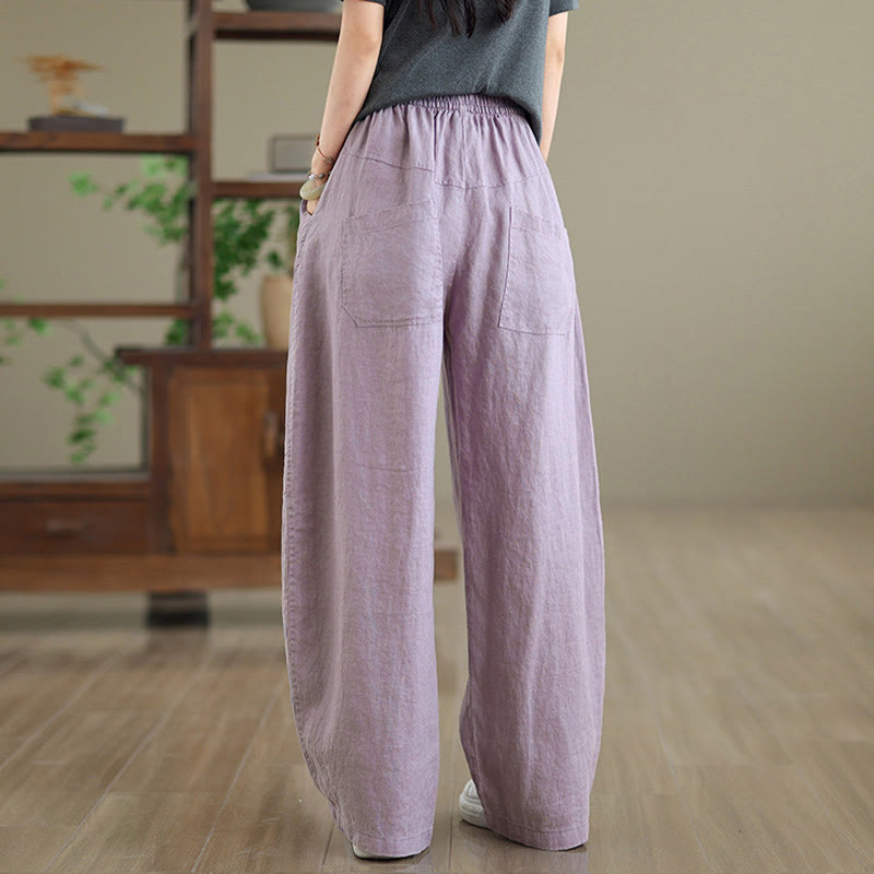 Casual Plain Cotton Women's Wide Leg Pants With Pockets