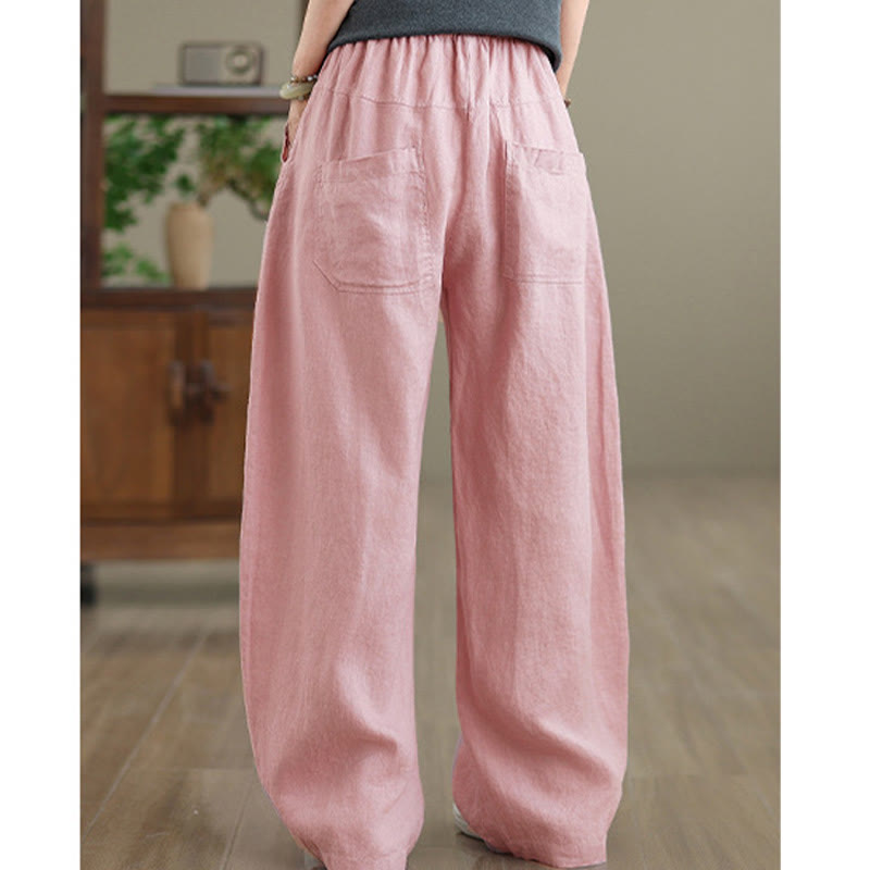 Casual Plain Cotton Women's Wide Leg Pants With Pockets