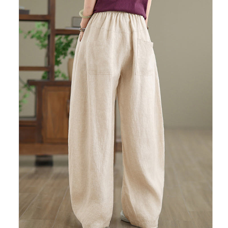 Casual Plain Cotton Women's Wide Leg Pants With Pockets