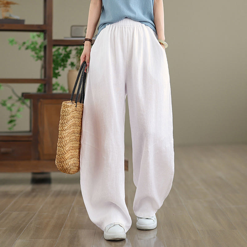 Casual Plain Cotton Women's Wide Leg Pants With Pockets