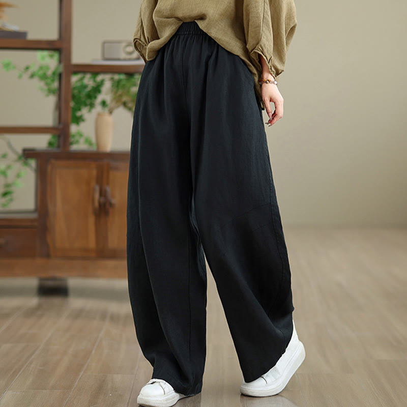 Casual Plain Cotton Women's Wide Leg Pants With Pockets