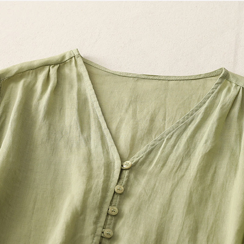Embroidery Button-down Women's Cotton Linen Shirt