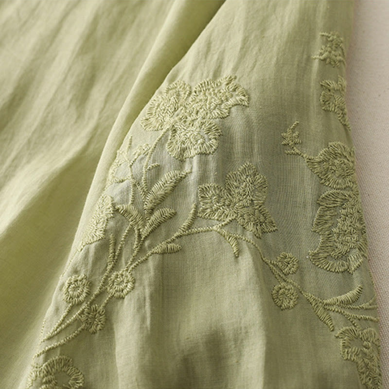 Embroidery Button-down Women's Cotton Linen Shirt