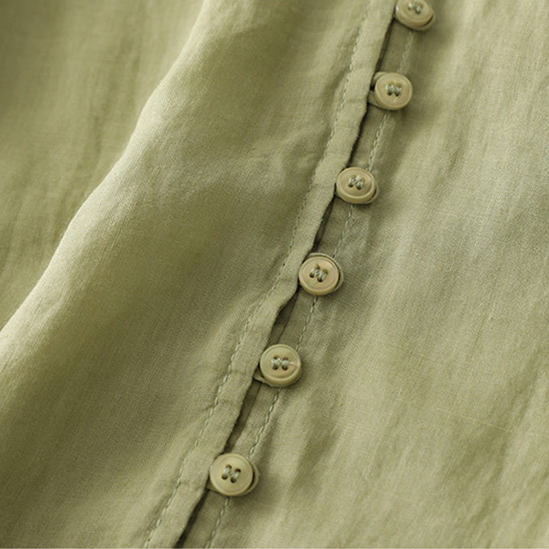 Embroidery Button-down Women's Cotton Linen Shirt