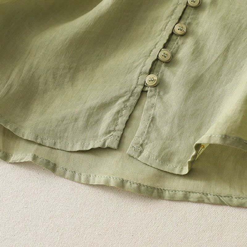 Embroidery Button-down Women's Cotton Linen Shirt