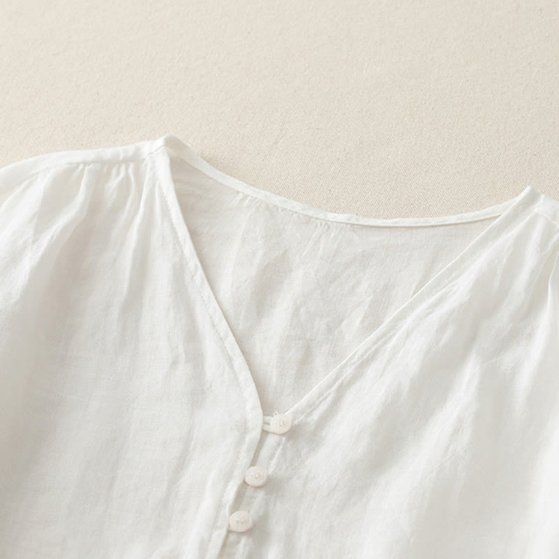 Embroidery Button-down Women's Cotton Linen Shirt