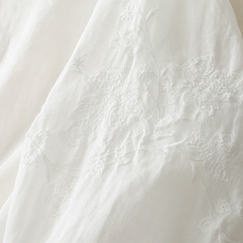 Embroidery Button-down Women's Cotton Linen Shirt