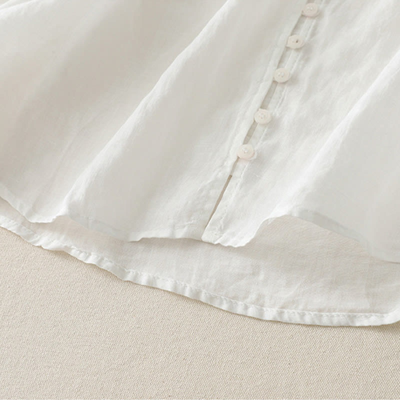 Embroidery Button-down Women's Cotton Linen Shirt