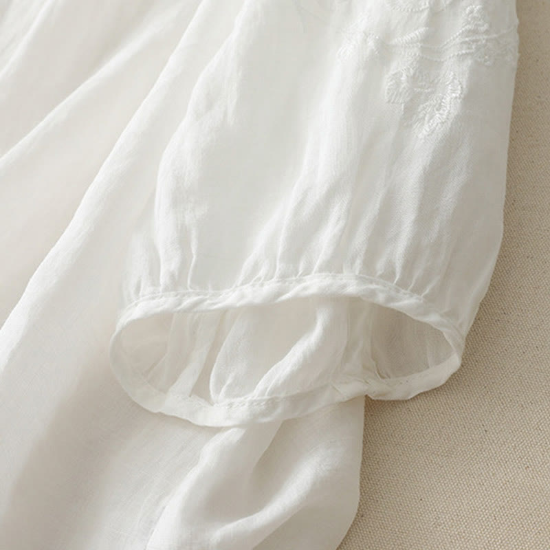Embroidery Button-down Women's Cotton Linen Shirt