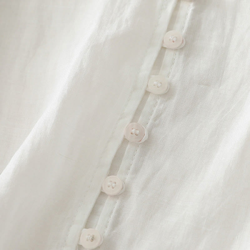 Embroidery Button-down Women's Cotton Linen Shirt