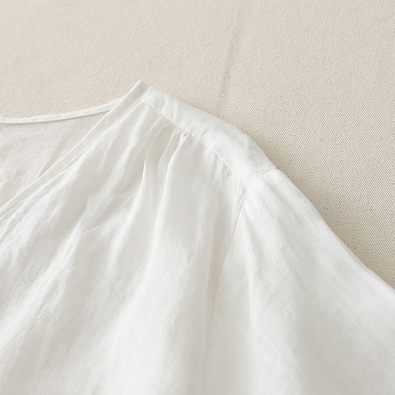 Embroidery Button-down Women's Cotton Linen Shirt