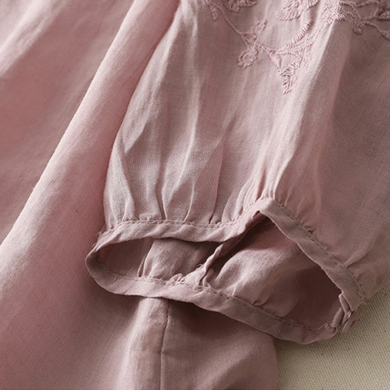 Embroidery Button-down Women's Cotton Linen Shirt