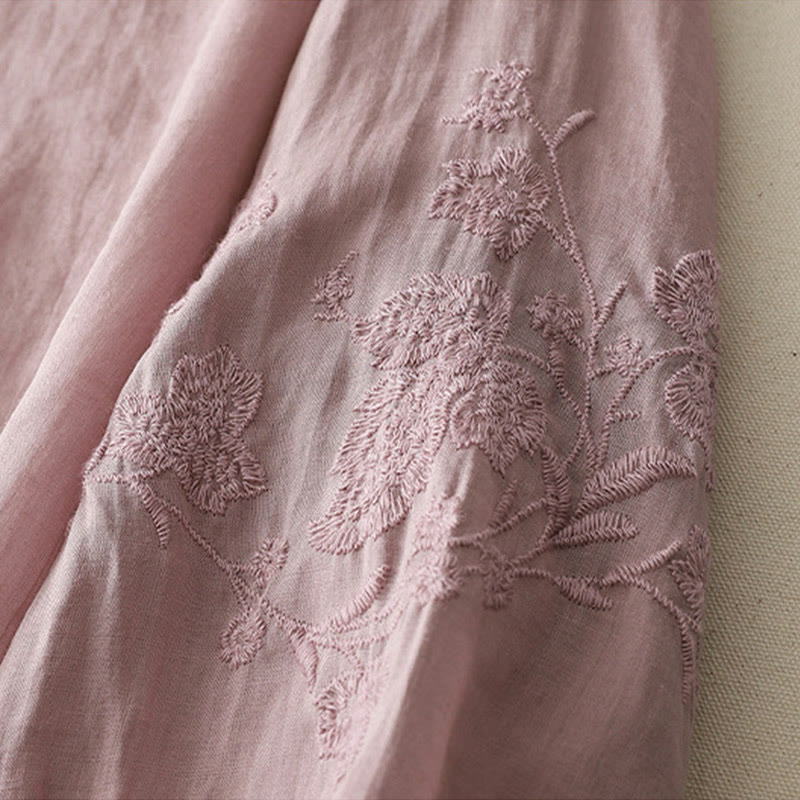 Embroidery Button-down Women's Cotton Linen Shirt
