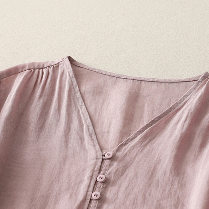 Embroidery Button-down Women's Cotton Linen Shirt