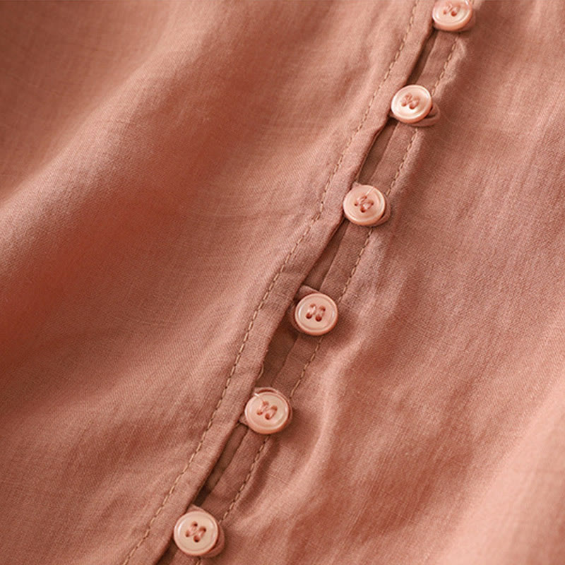 Embroidery Button-down Women's Cotton Linen Shirt