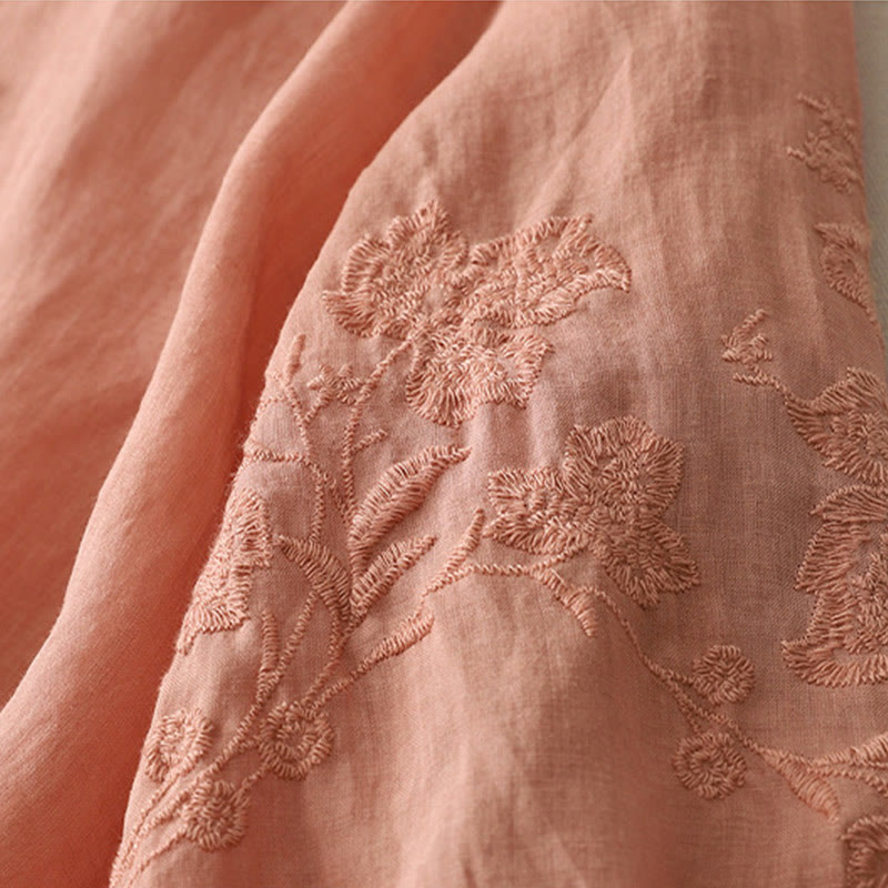 Embroidery Button-down Women's Cotton Linen Shirt