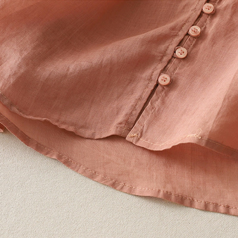 Embroidery Button-down Women's Cotton Linen Shirt