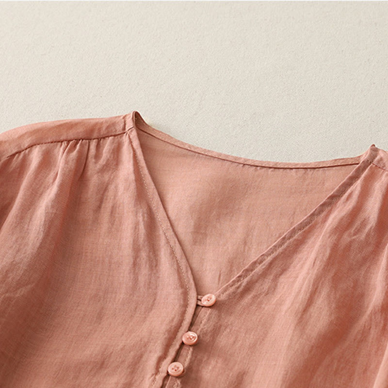 Embroidery Button-down Women's Cotton Linen Shirt