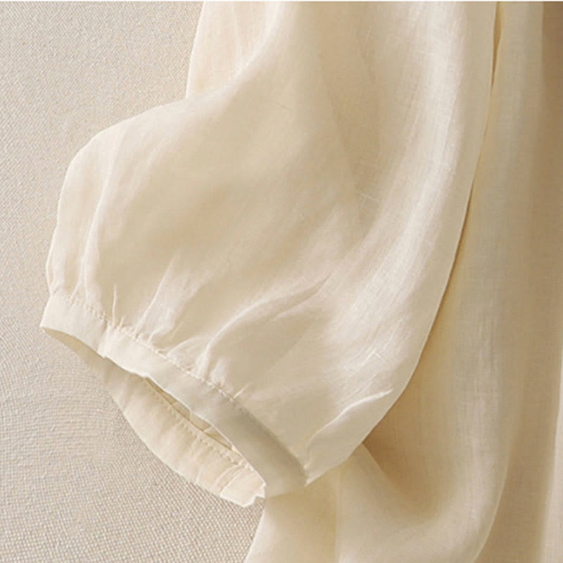 Embroidery Flowers Single Breasted Women's Cotton Linen Shirt