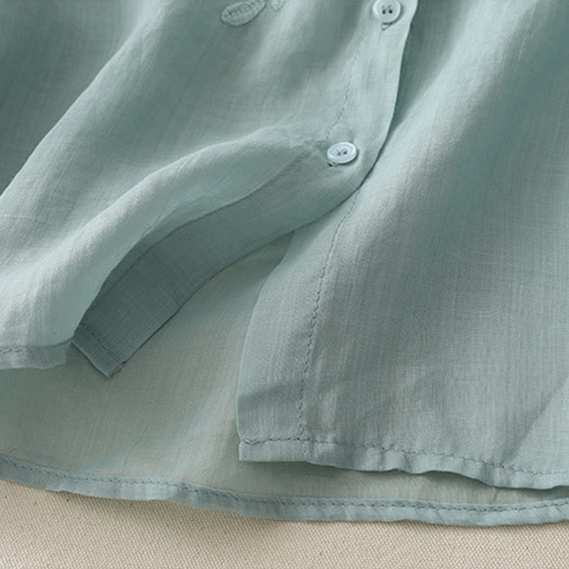 Embroidery Flowers Single Breasted Women's Cotton Linen Shirt
