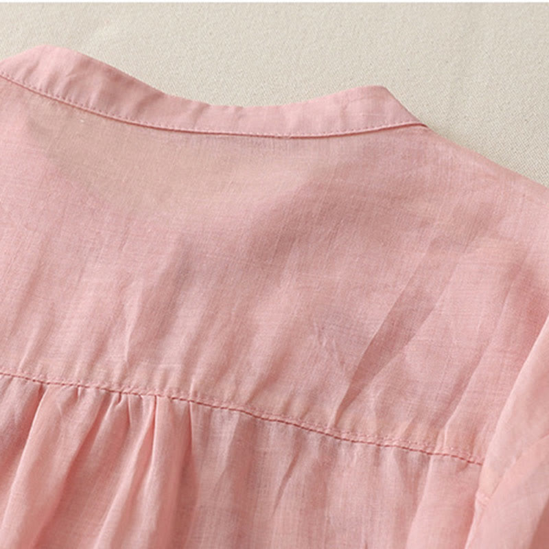 Embroidery Flowers Single Breasted Women's Cotton Linen Shirt