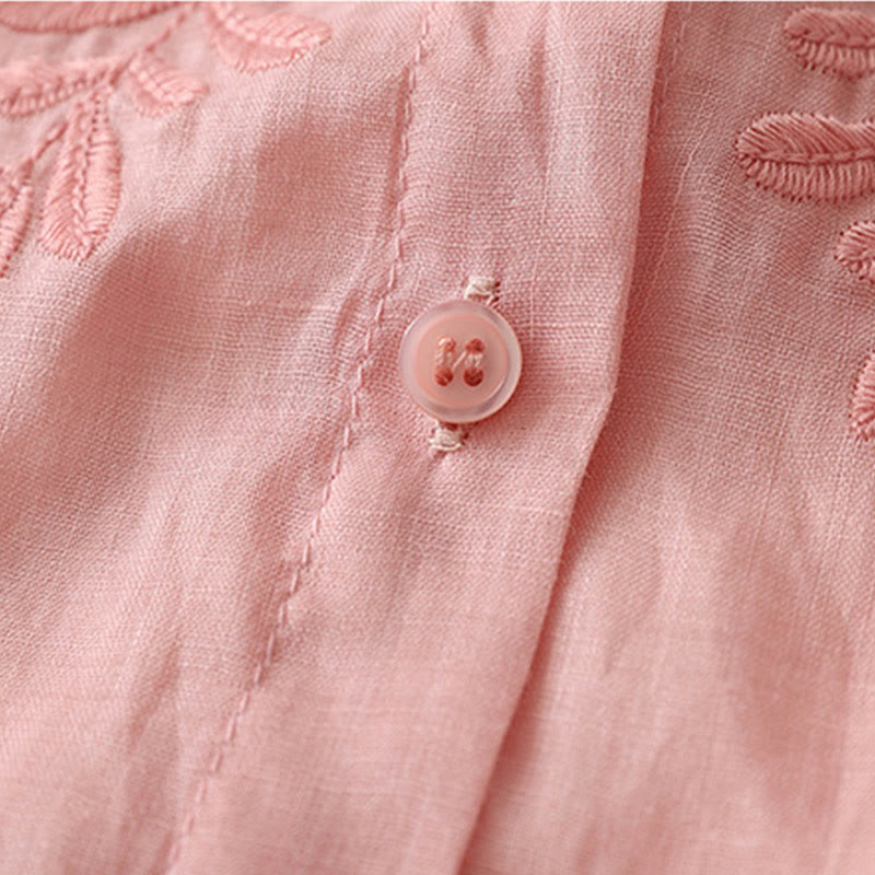 Embroidery Flowers Single Breasted Women's Cotton Linen Shirt