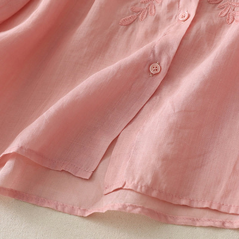 Embroidery Flowers Single Breasted Women's Cotton Linen Shirt
