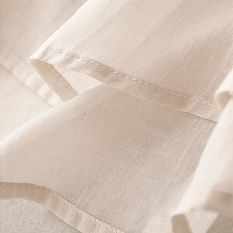 Embroidered Cotton Linen Pleated Meditation T-Shirt