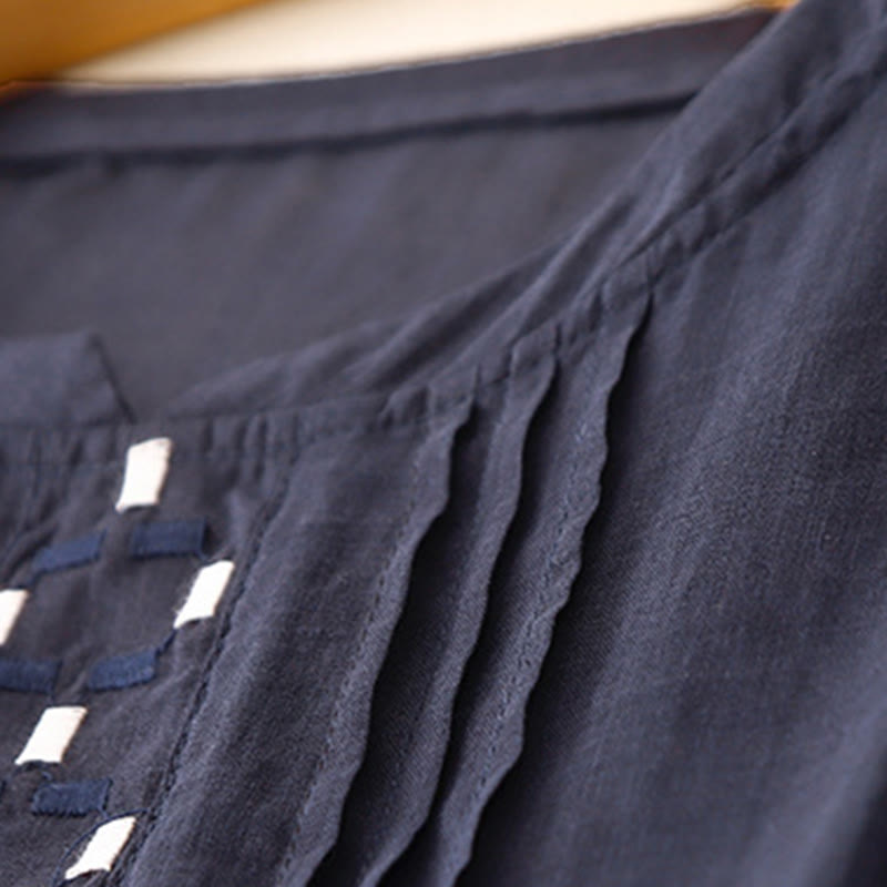 Embroidered Cotton Linen Pleated Meditation T-Shirt