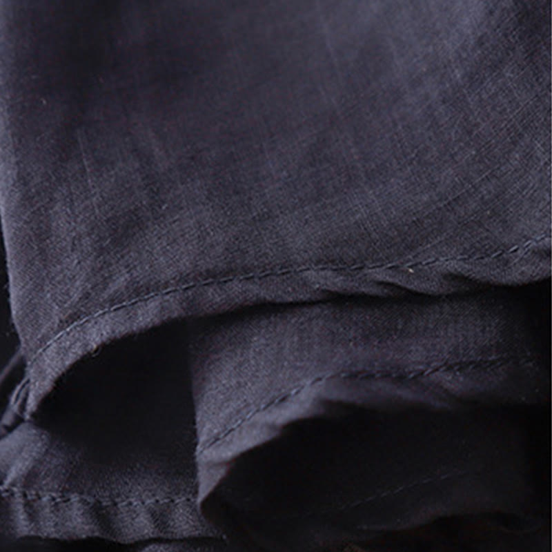 Embroidered Cotton Linen Pleated Meditation T-Shirt