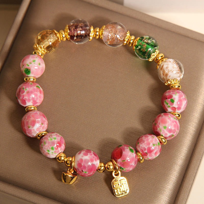 Fu Character Pink Liuli Luck Bracelet