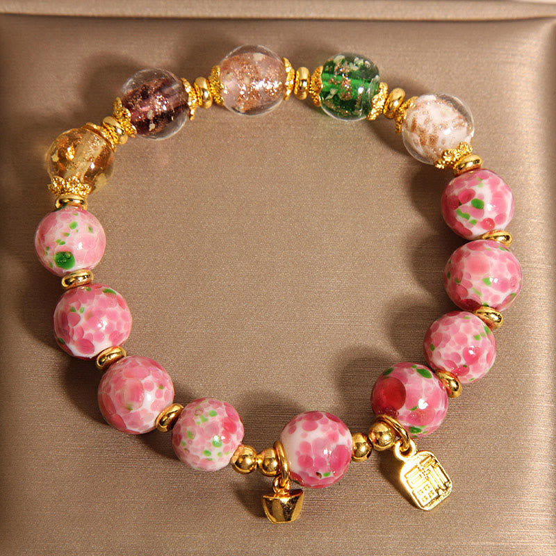 Fu Character Pink Liuli Luck Bracelet