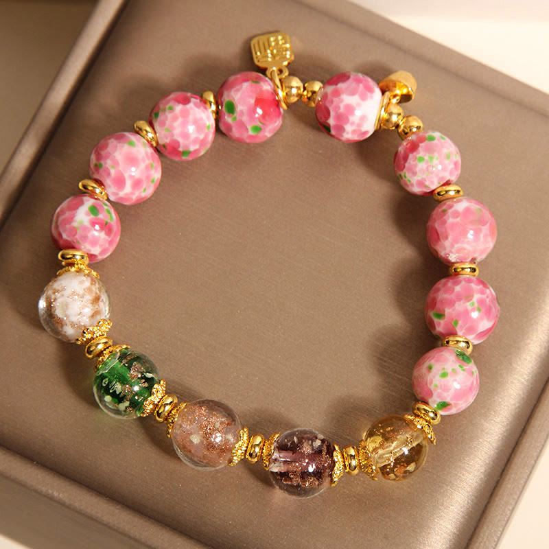 Fu Character Pink Liuli Luck Bracelet