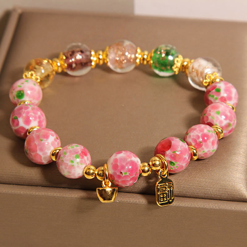 Fu Character Pink Liuli Luck Bracelet