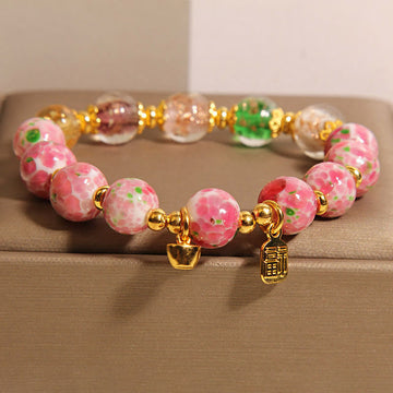 Fu Character Pink Liuli Luck Bracelet