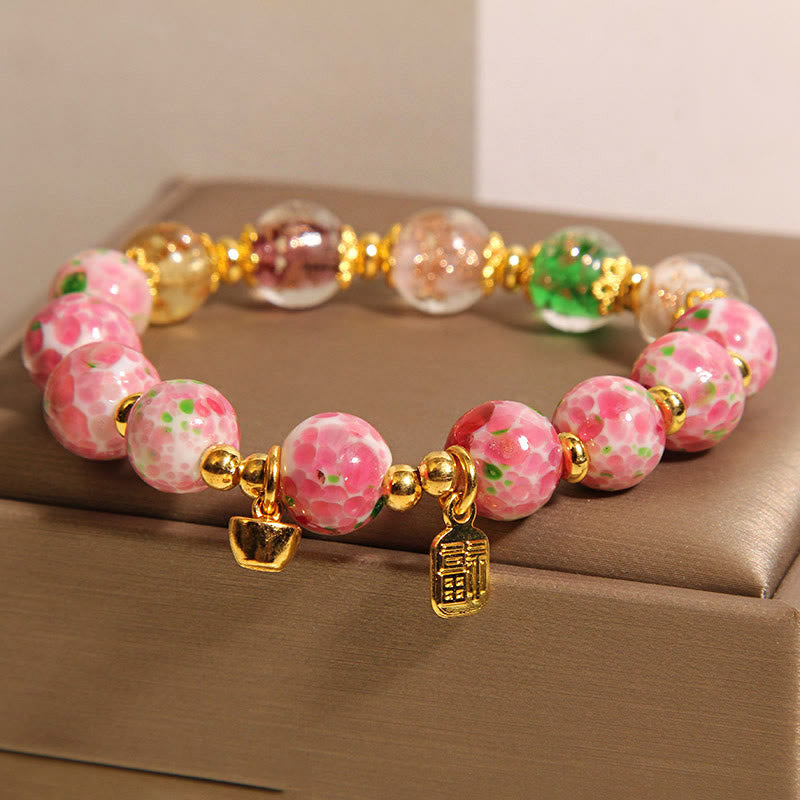 Fu Character Pink Liuli Luck Bracelet