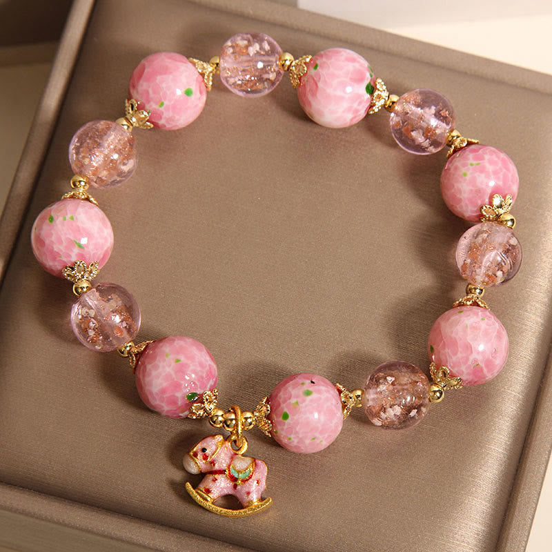 Handmade Braided Red String Bracelet with Liuli Glass Horse Zodiac Charm