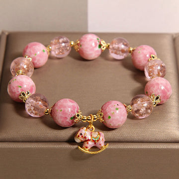 Handmade Braided Red String Bracelet with Liuli Glass Horse Zodiac Charm