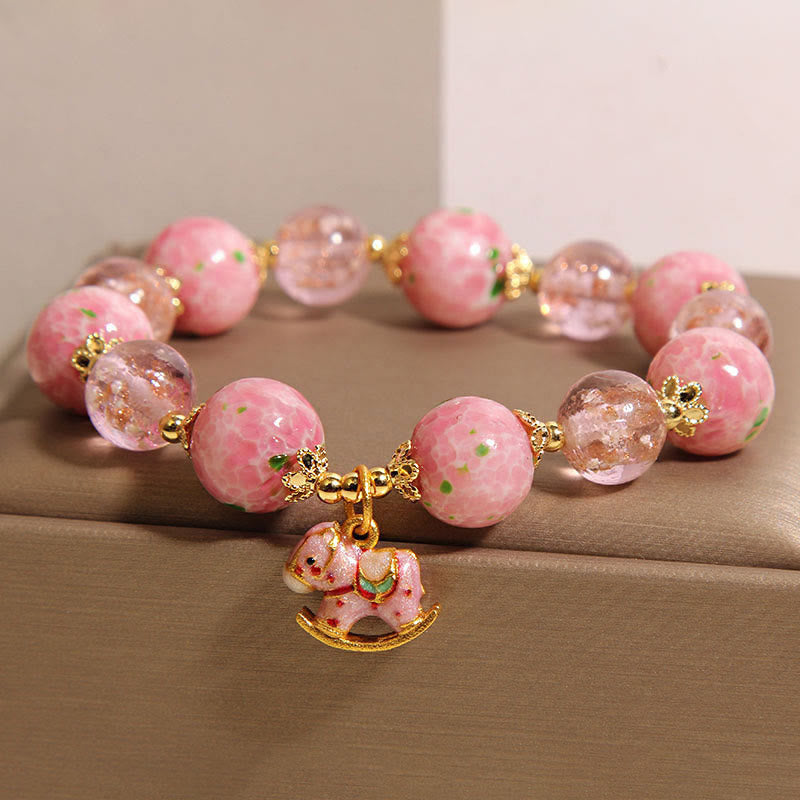 Handmade Braided Red String Bracelet with Liuli Glass Horse Zodiac Charm