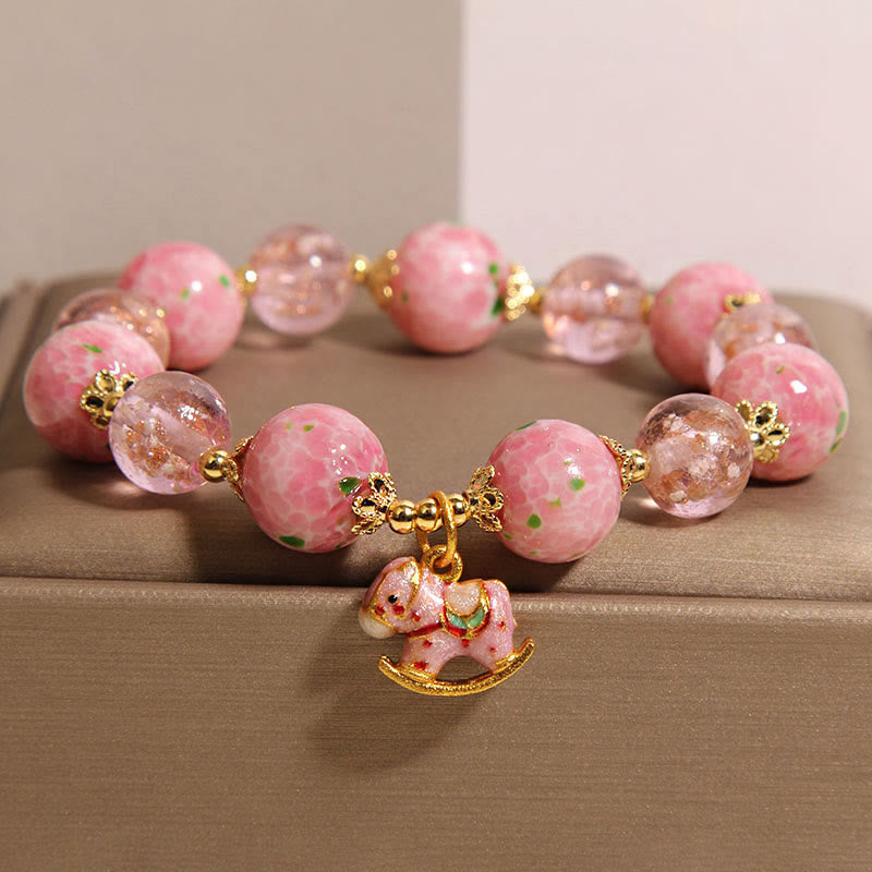 Handmade Braided Red String Bracelet with Liuli Glass Horse Zodiac Charm