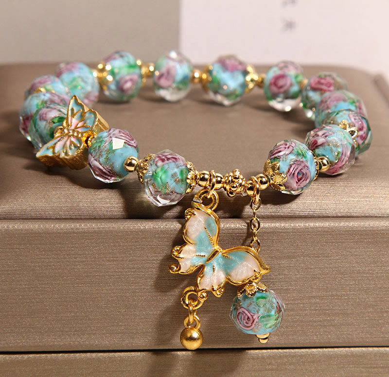 Butterfly Charm Rose Flower Liuli Bracelet