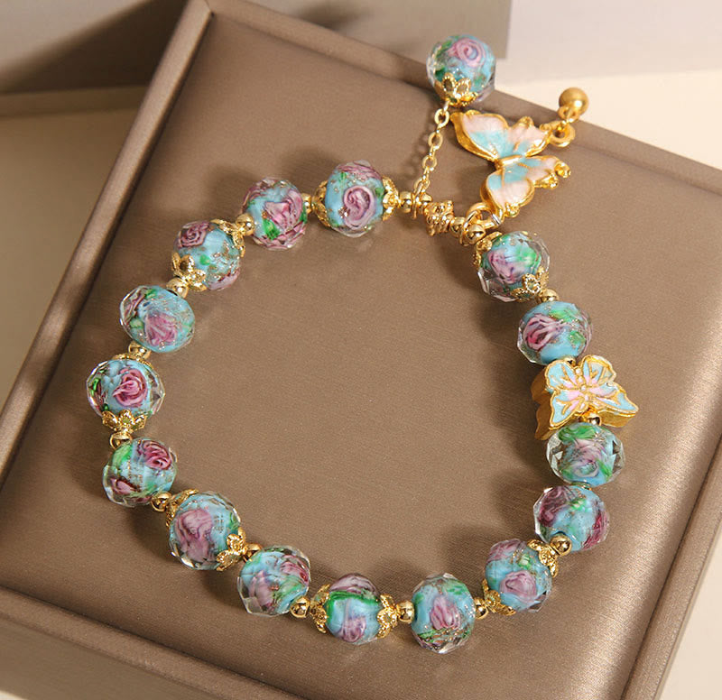 Butterfly Charm Rose Flower Liuli Bracelet