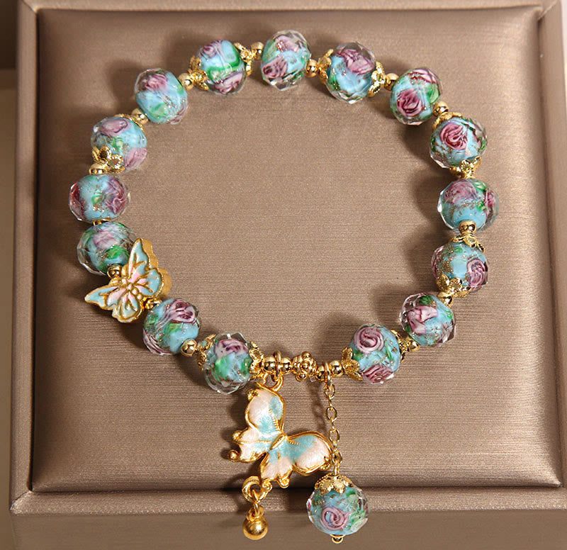 Butterfly Charm Rose Flower Liuli Bracelet