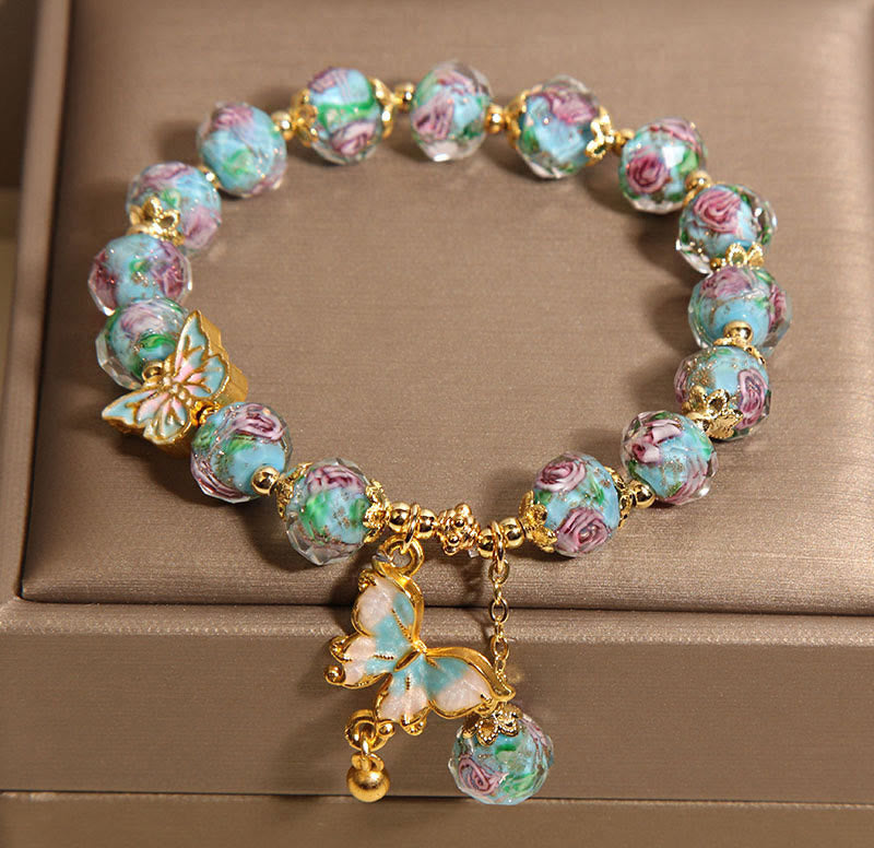 Butterfly Charm Rose Flower Liuli Bracelet